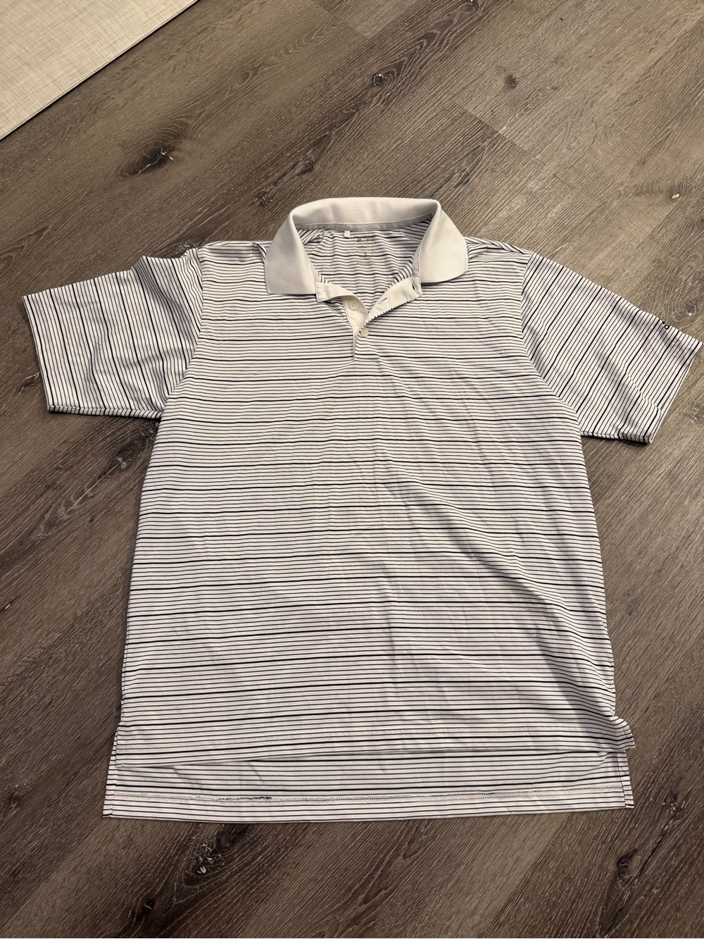 Men's Adidas White and Black Striped golf Polo Shirt